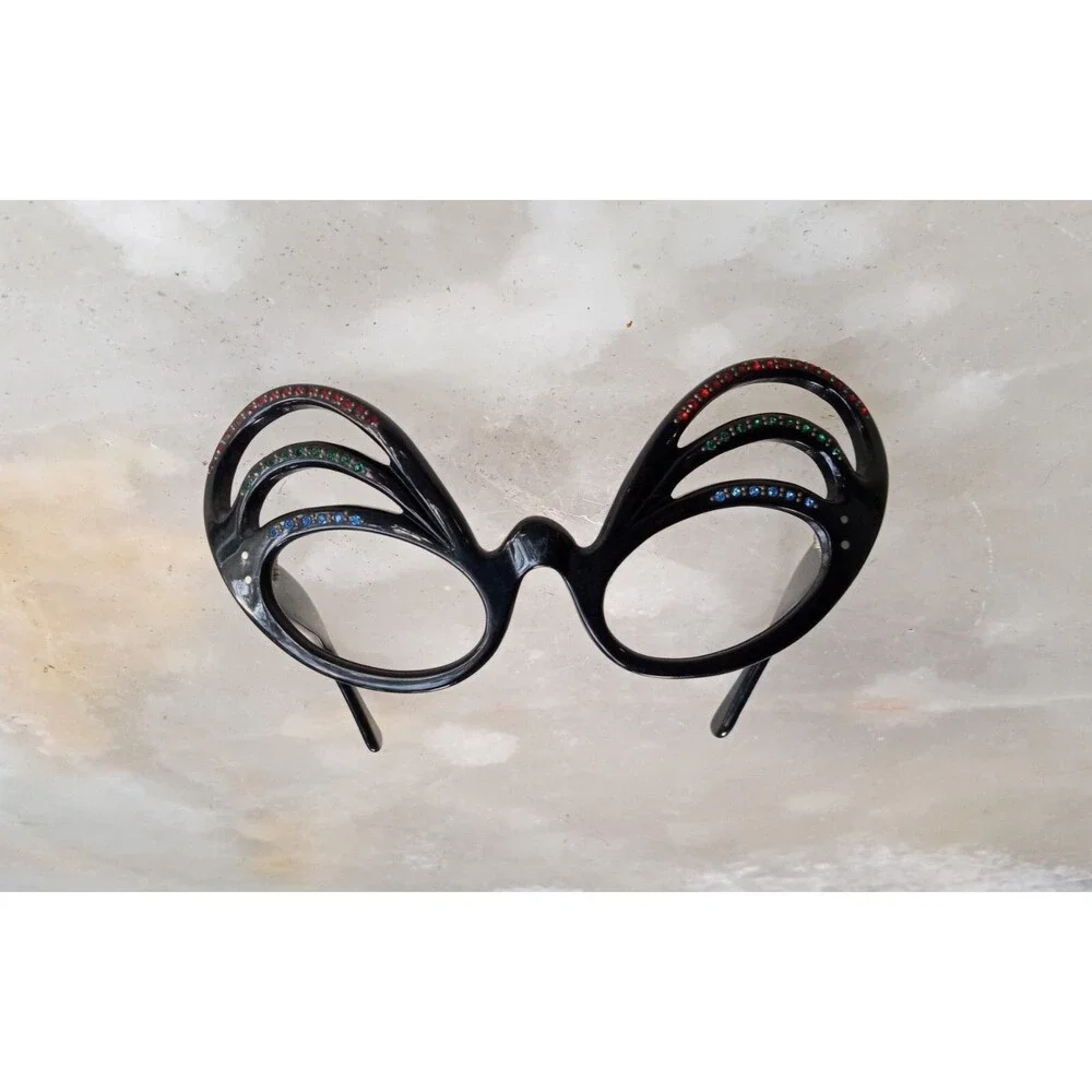 Fabulous Bejewelled Vintage 50's Cats Eye Glasses Frames w/ Christian Dior Case